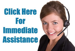 A smiling customer service representative wearing a headset is displayed with text that reads "Click Here For Immediate Assistance.