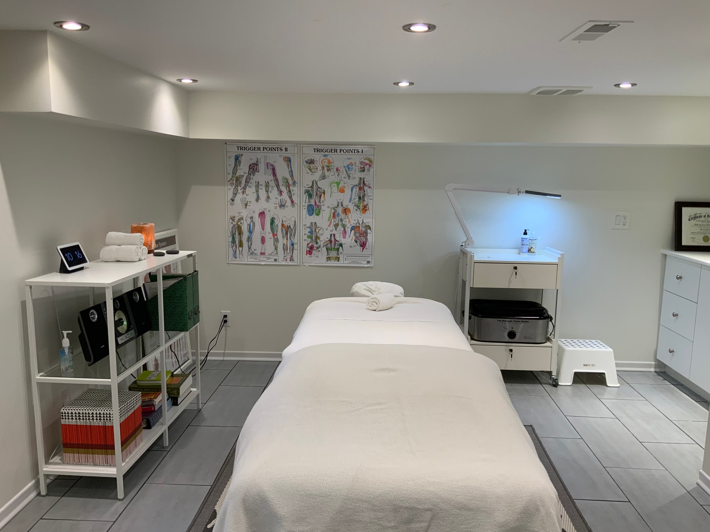 Private massage therapy treatment room at Cypri Massage Therapy in Dovercourt Village, Toronto